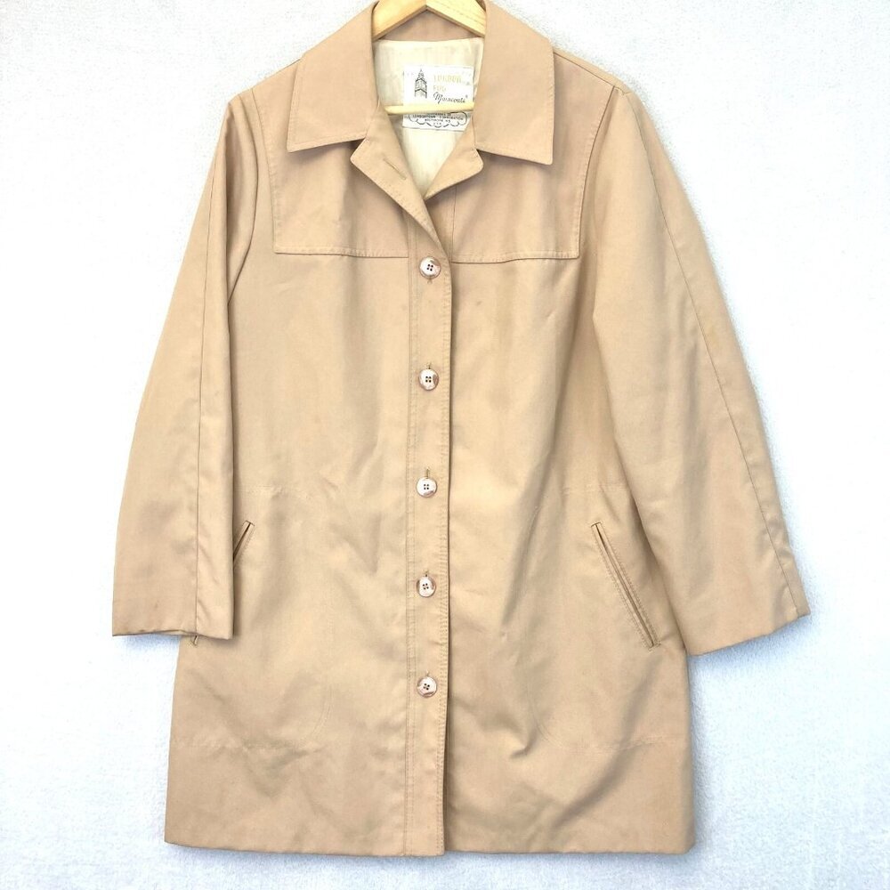 Vintage London Fog Women's Trench Coat Size 14 Tan Mid-Length‎ Lightweight